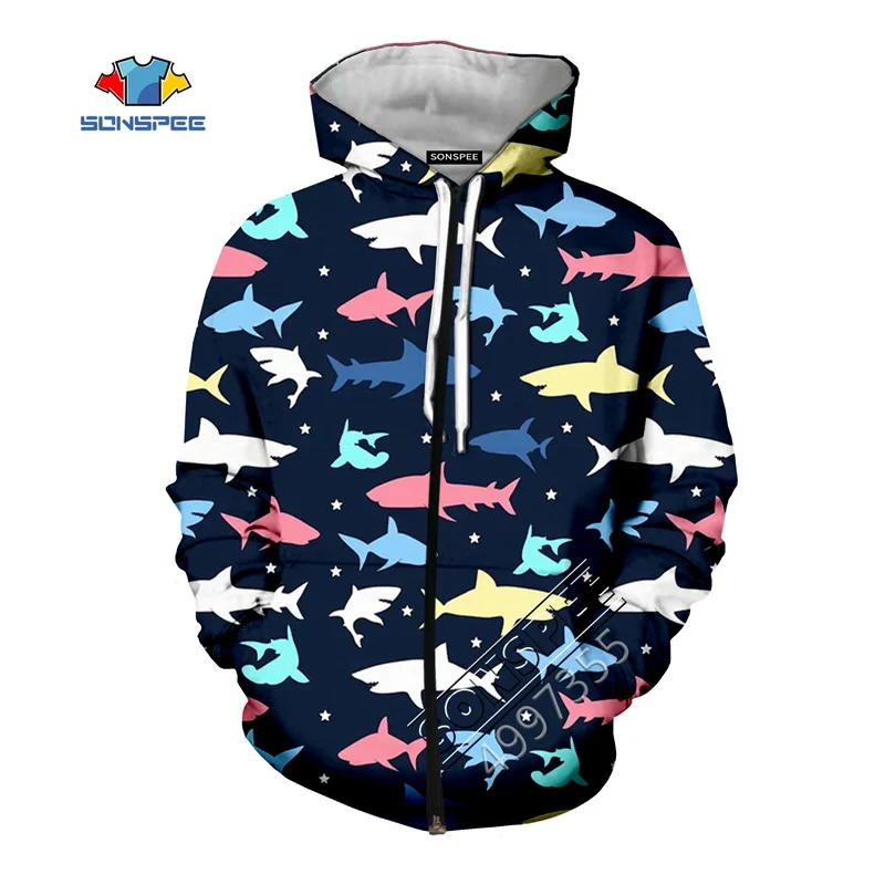 SONSPEE/2020 Одежда карамельного цвета с изображением акулы Харадзюку 3D Молодежная