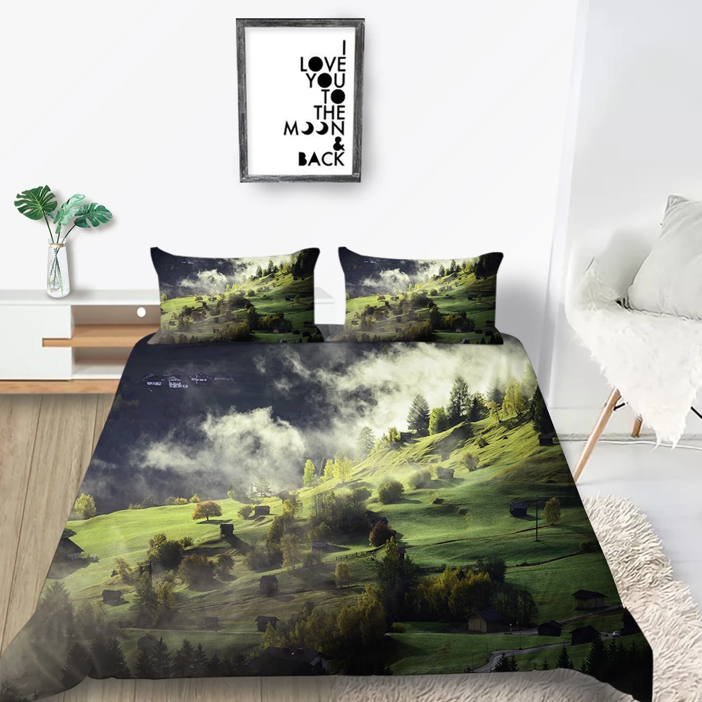 Reed Bush Bedding Set Sunset Romantic Beautiful Duvet Cover Lake 3D King Queen Twin Full Single Double Unique Design Bed | Дом и сад