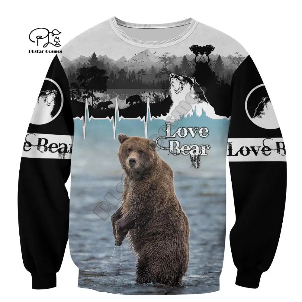 

PLstar Cosmos 3DPrint Brown Bear Hunter Hunting Animals Funny Men/Women Harajuku Streetwear Hoodies/Zip Hoodie/Sweatshirt/-d15