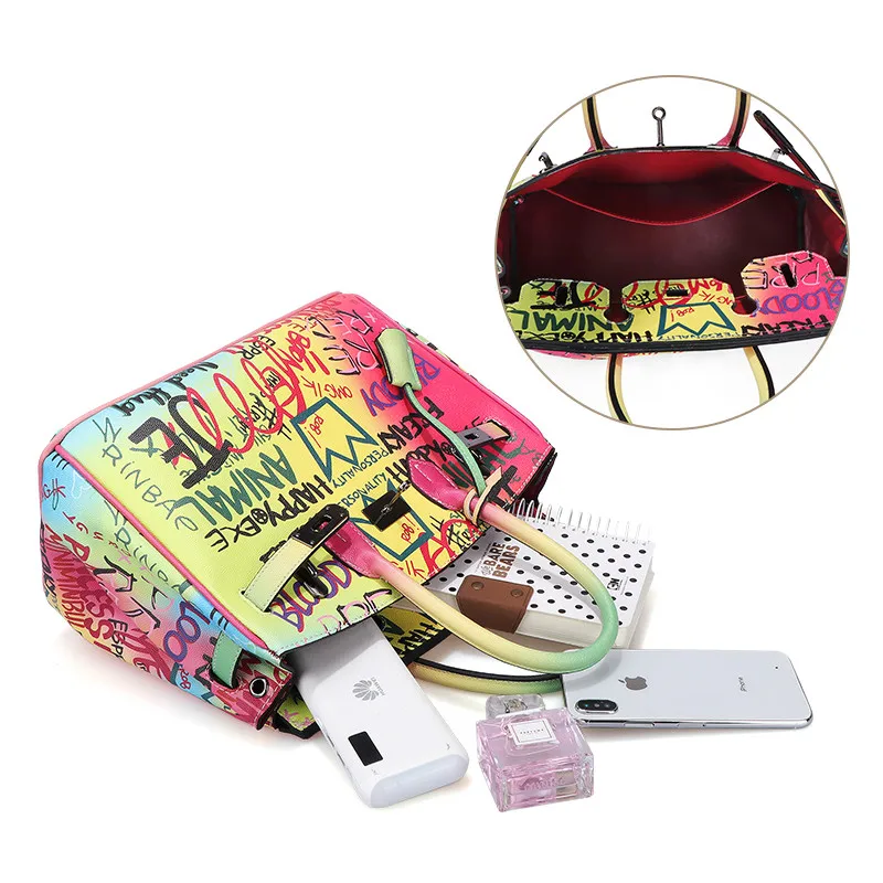 

Rainbow Color Luxury Handbags Women Handbags Designer Graffiti Crossbody Bags For Women 2020 Ladies Handbags and Pursses