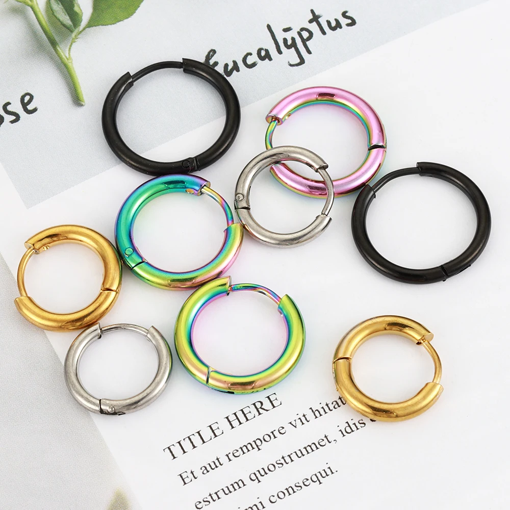 

10pcs Stainless Steel Hoop Earrings 2.0mm 2.5mm Ear Ring for Men Women Gold Color Black Colorful Round Circle Earring Wholesale