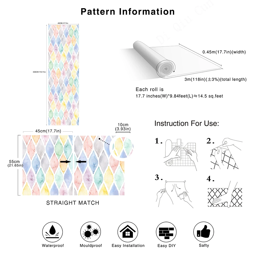 

Peel And Stick Wallpaper Ellipse Geometric Mix Style Yellow/Blue/Green/Purple Removable Contactpaper For Home Kidroom Decoration