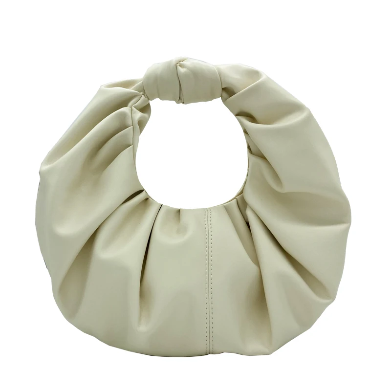 

2020 New Solid Color Pleated Circular Handbag Pu Leather Soft Niche Design Clutch Pack Women Casual Package B872