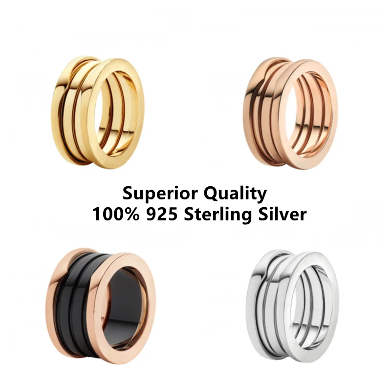 

2021 New BV 100%925 Sterling Silver Spring Ring men and women BV Fine Jewelry Party Wedding Christmas gifts Black ceramic