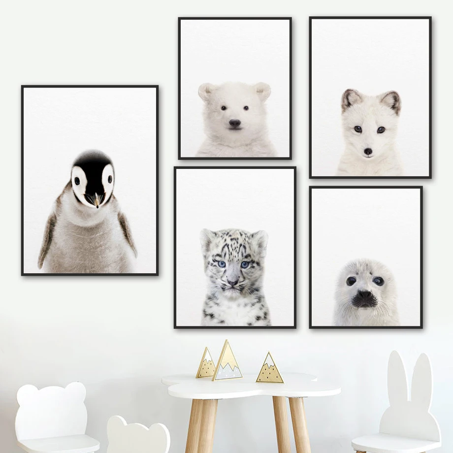 

Penguin Polar Bear Seal Leopard Arctic Fox Wall Art Canvas Painting Nordic Posters And Prints Wall Pictures For Kids Room Decor
