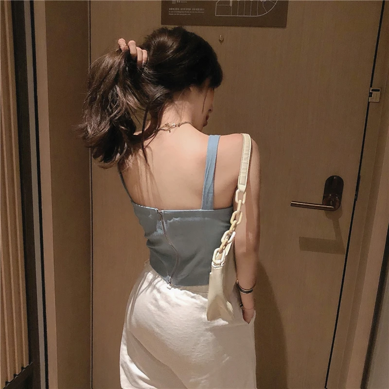 GRUIICEEN Сексуальная Блузка с открытыми плечами топ Тонкая блузка жилет на молнии