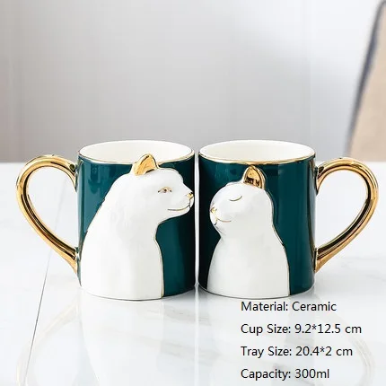2Pcs OUSSIRRO 2 шт./компл. Творческий Керамика пара чашка кружка Love с ложкой лоток крышкой ко Дню Святого Валентина свадьбы подарки на день рождения с подарочной коробкой - Цвет: 2Pcs