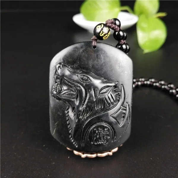 Китайское ожерелье с подвеской из натурального черного и зеленого нефрита