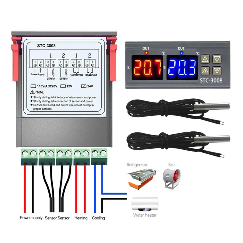 

1 Pcs Dual Digital Display Intelligent Temperature Controller Electronic Thermostat Adjustable Thermostat Switch Home Tools