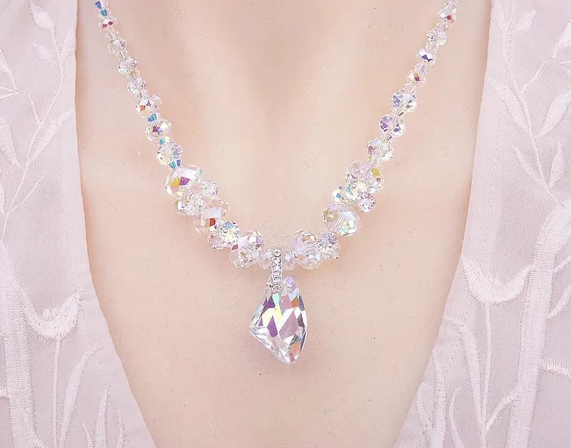 

Fashion jewelry S925 Silver Super flash beaded Crystal Necklace Collarbone Chain Women