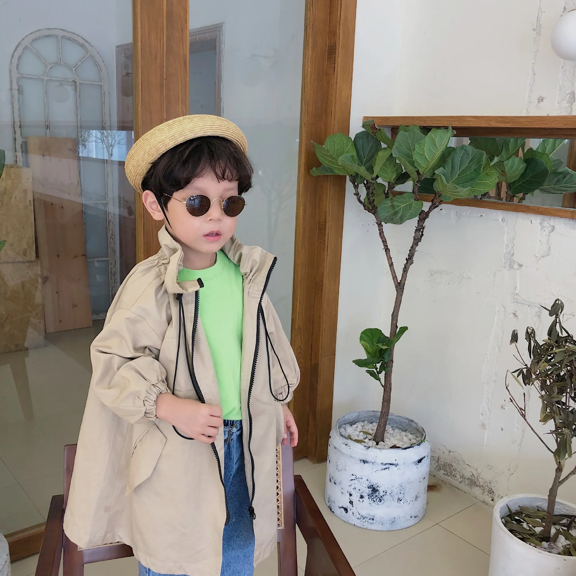 Модный длинный Тренч в Корейском стиле с воротником стойкой для мальчиков 2019 г.