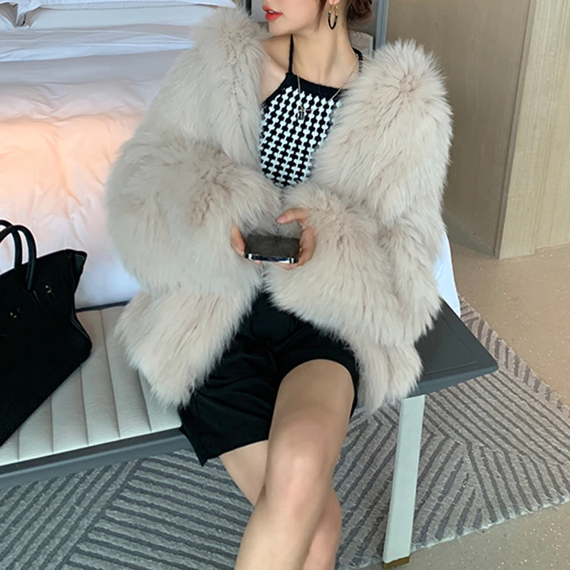 Sungtin зимнее элегантное пальто с капюшоном из искусственного лисьего меха женские