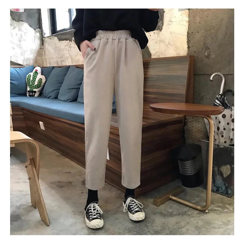 Новинка 2019 осень зима женские брюки вязаные шерстяные Свободные Элегантные