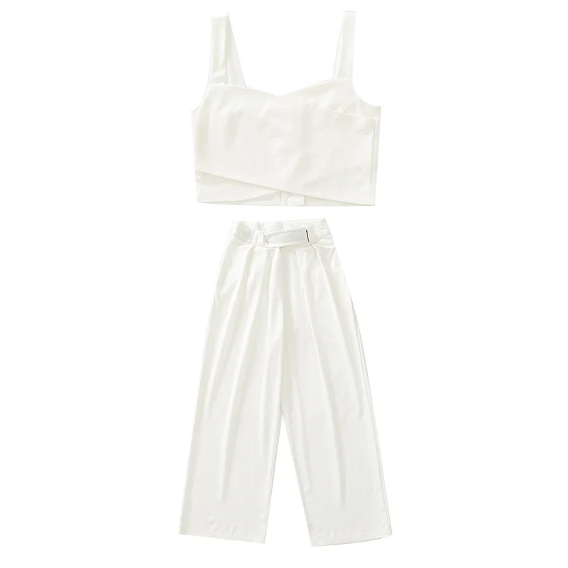 2022 Summer New Casual Outfit Girls Solid White Vest Tops+ Straight Pants 2pcs Set Teenage Children Stylish Elegant Clothing Set