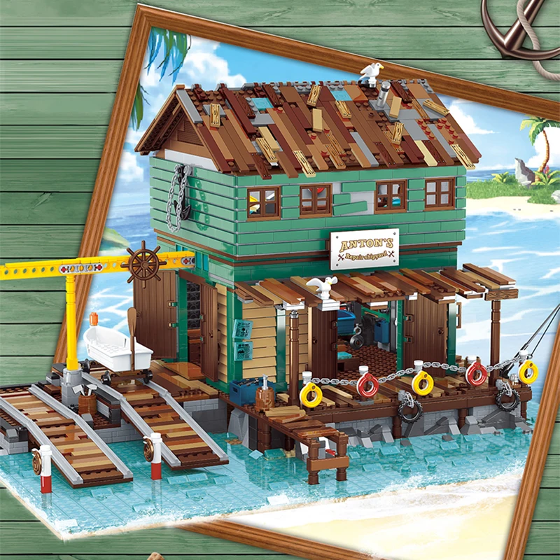 

3281pcs Shipbuilding Engineering Series Factory Seaside Creator Manufacturing Marine Vehicle Building Block Toys For Friends