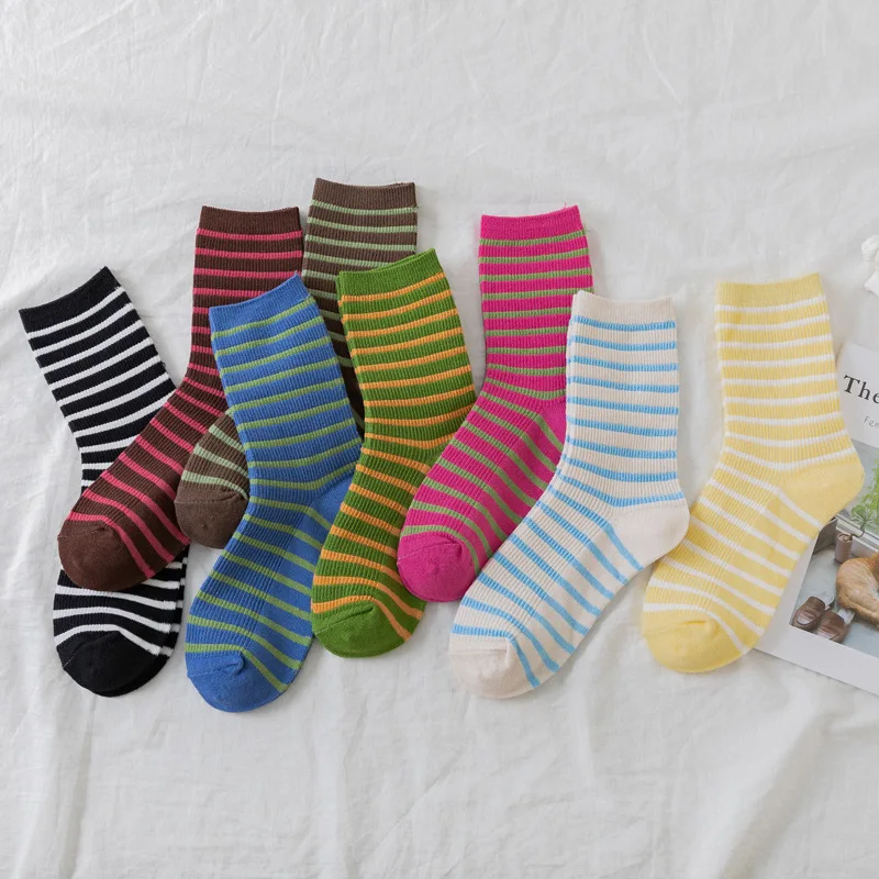 

Socks Women Striped Woman Sock Cotton Happy Colorful Standard High Sox High Quality Ladies Spring Autumn Trendy Lady Skarpetki