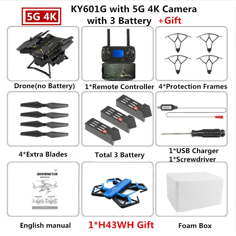 B3 4K Cam Foam Box Радиоуправляемый Дрон KY601G gps Квадрокоптер с 5G 4K HD камерой 2000 м Дистанция управления Pro селфи следуем за мной Квадрокоптер Fly 20 минут - Цвет: B3 4K Cam Foam Box