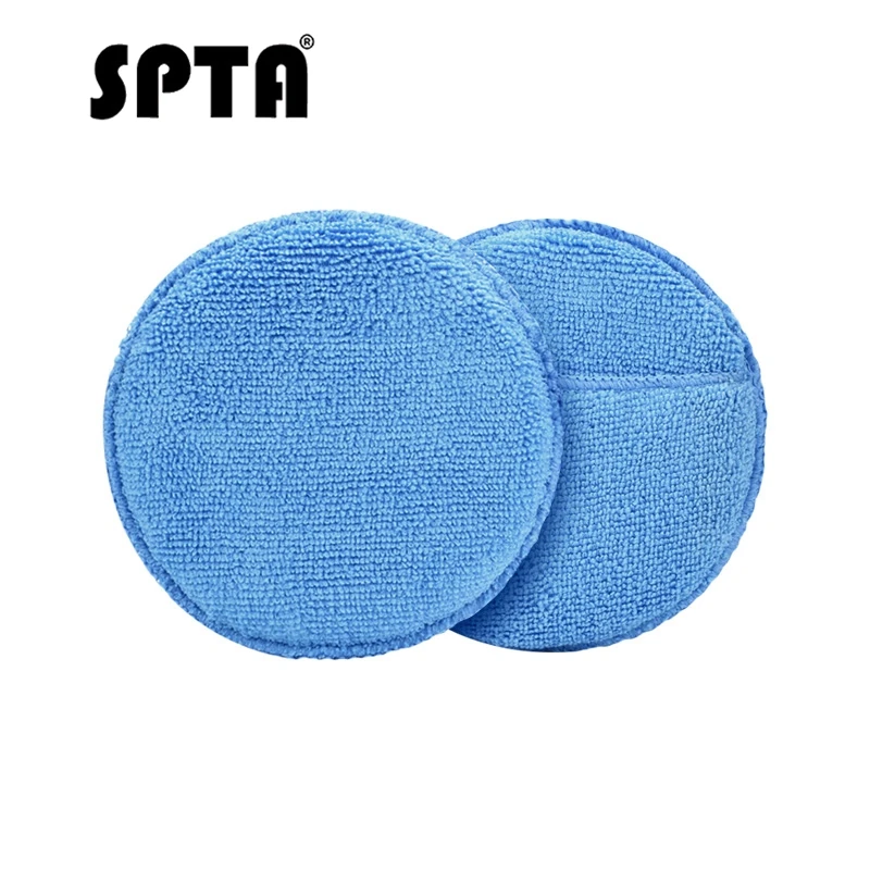 

SPTA Ultra Soft Microfiber Car Wax Applicator Pad 5" Round Waxing Sponge with Finger Pocket for Applying Wax Buffer Pad