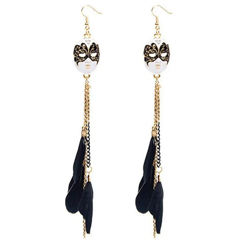 

Hot Sales!! Women's Bohemia Chain Feather Tassel Chain Earrings Masked Long Drop Earring