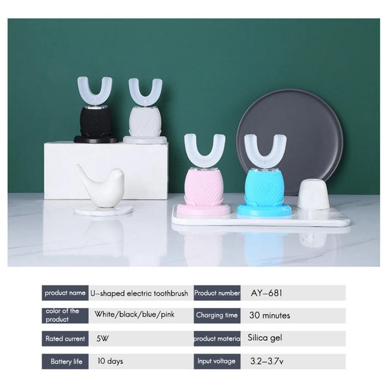 

Automatic 360 Degree Sonic Electric Tooth Brush U Type Silicone Tooth Brush USB Rechargeable Teeth Cleaner