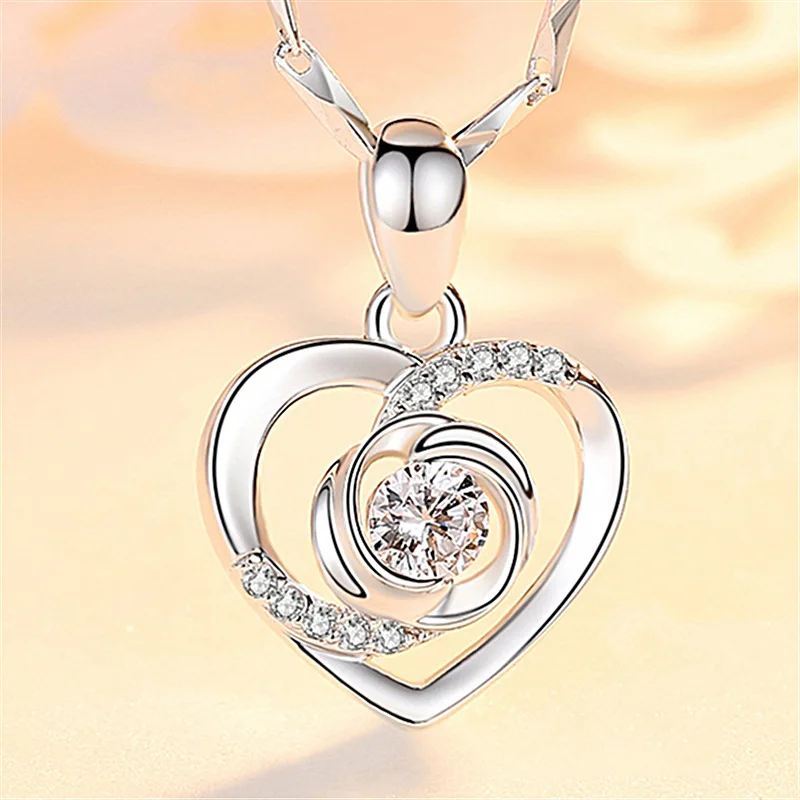 Ожерелье вечности с платиновым покрытием сердце роза кулон для девушки помните