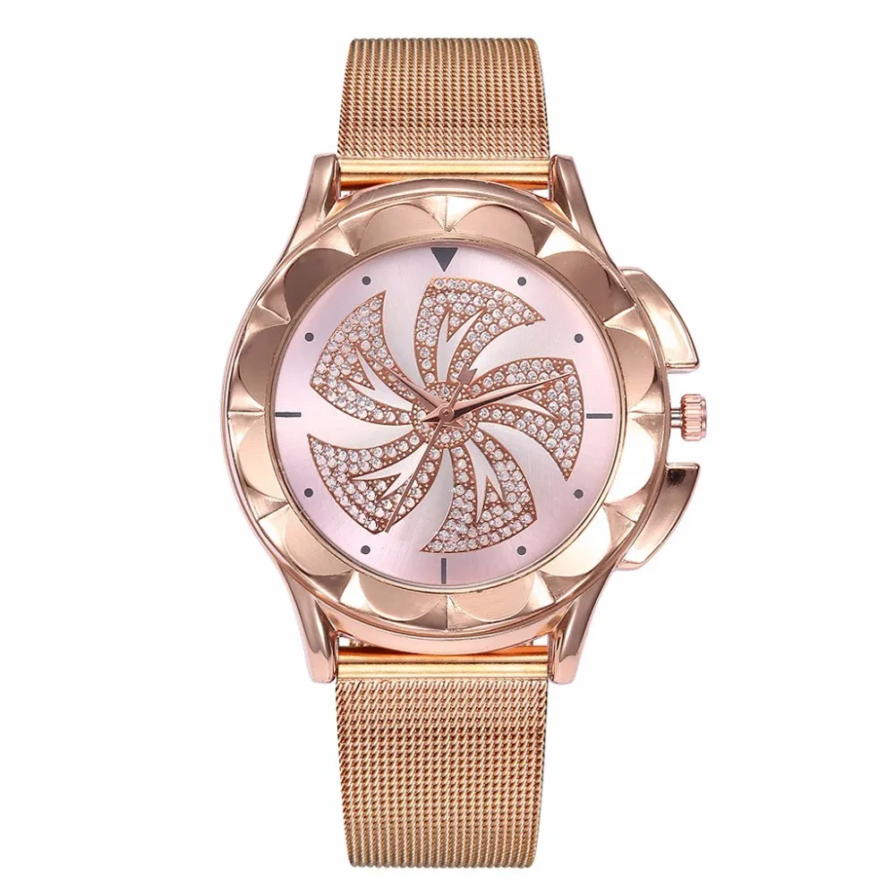 

Fashion Women Rose Gold Colorful Dial Windmills Wrist Watch Luxury Casual Quartz Watch Relogio Feminino Drop Shipping