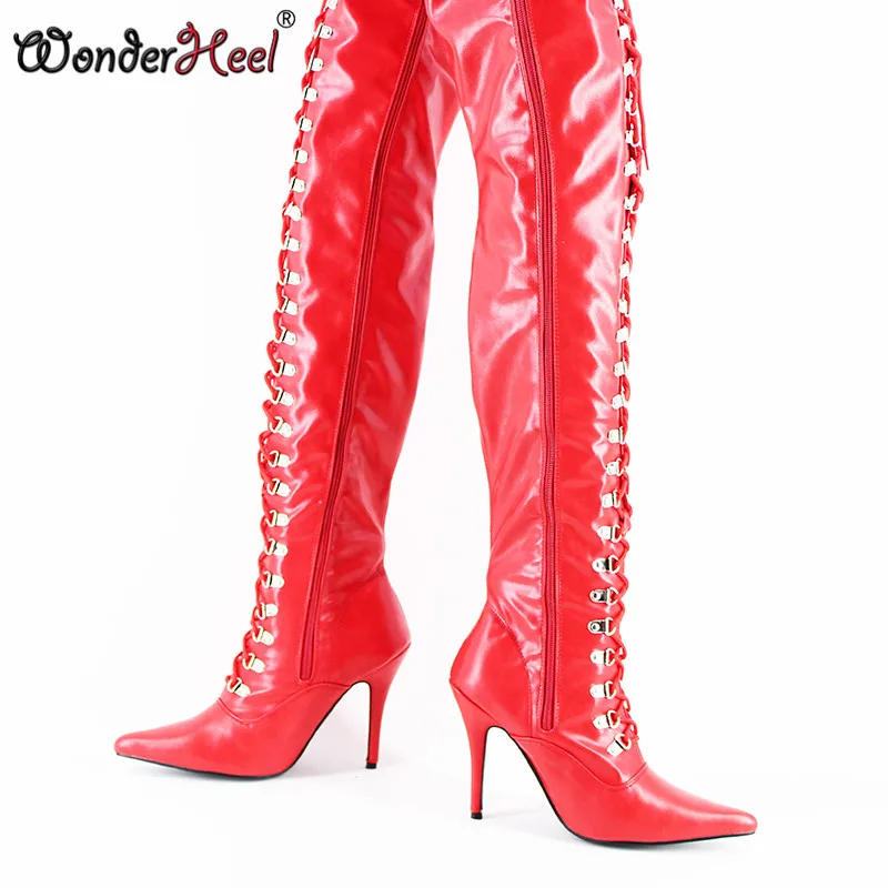 Wonderheel Высокие Сапоги выше колен на очень высоком каблуке 12 см сексуальные сапоги
