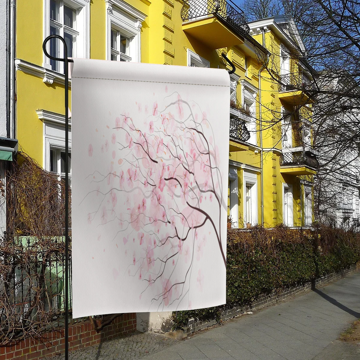 Садовый флаг красивые вишневые ветви дерева дом двухсторонний полиэстер для