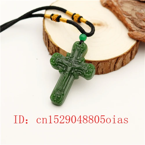Natural Green Chinese Jade Cross Pendant Necklace Fashion Charm Jadeite Jewelry Carved Jesus Amulet Gifts for Women Men | Украшения и