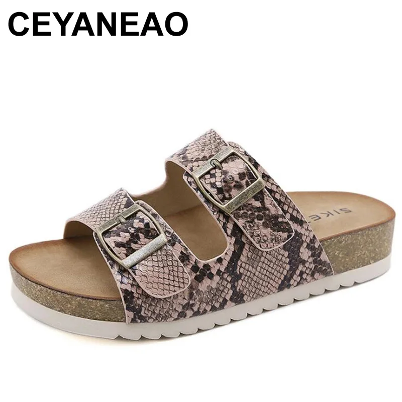 

CEYANEAOWomen's Summer Beach Slippers Serpentine Double Buckle Non-slip Cork Slides Female Flip Flops Ladies Sandals Home Shoes