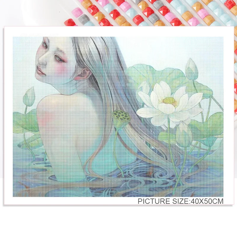 

Beautiful Rooms Decorated with Diamonds Draw Anime Figure with Garlands of Girls and Goldfish Turn Beautiful Women Photo Art