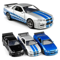 high quality 136 nissan gt r r34 sports car alloy modelsimulated metal pull back model toyschildrens giftsfree shipping