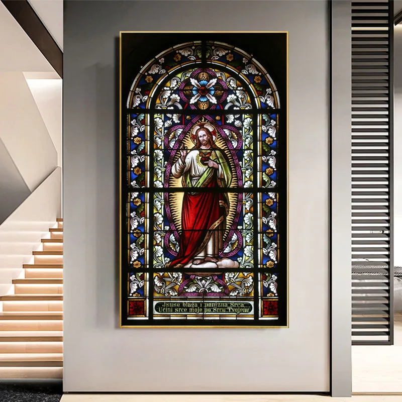 

Church Glass Window Wall Art Canvas Paintings Christ Jesus Print Posters Picture for Living Room Home Decoration Mural Cuadros