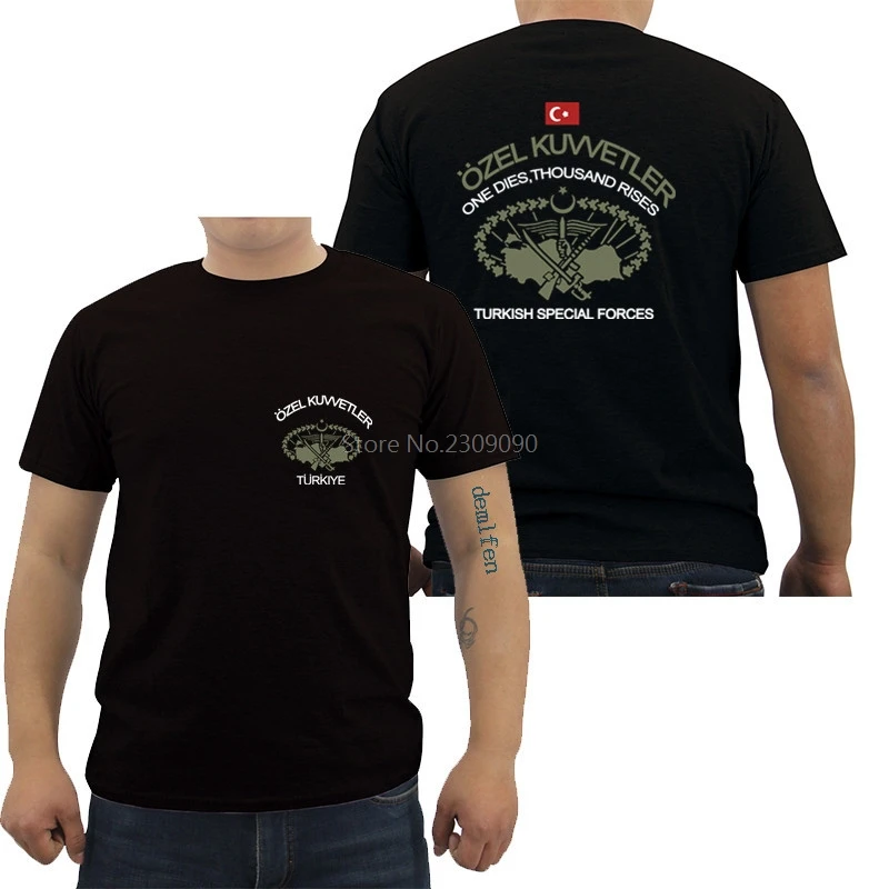 Фото Новый Турецкий спецназ озель кувветлер Футболка Camiseta Черная Мужская Женская хлопковая Футболка крутые футболки Топы Harajuku уличная одежда №1