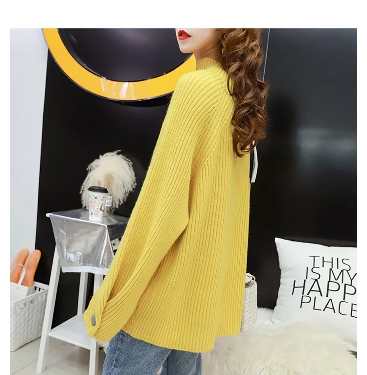 Autumn winter Knitting yellow Sweaters Women pullover 2019 turtleneck loose sweaters female casual knit Pullovers lady | Женская одежда