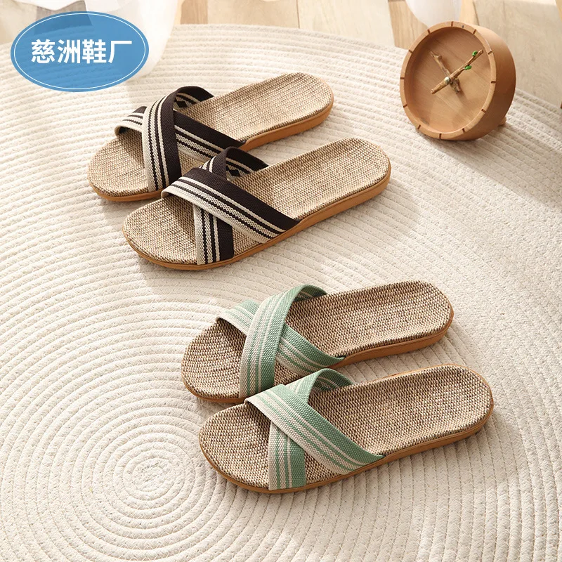

2021 summer linen sandals and slippers women's breathable four seasons opening drag non-slip home indoor MG9358
