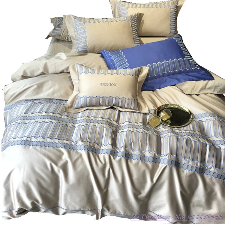

Super Quality Bedding Set 120TC Pima Cotton Home Textile Embroidery High 200x200 long-staple cotton satin 2.0m bed Duvet Cover