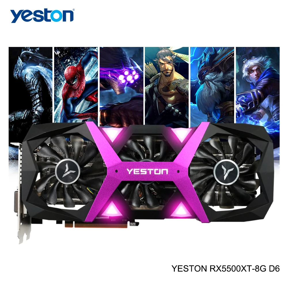 Yeston Radeon RX 5500 XT GPU 8 Гб GDDR6 128 бит 7 нм игровой настольный компьютер ПК видеокарты