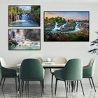 Пейзаж и водопад, пейзаж, корнукопия, печатный плакат, картина маслом, китайская декоративная живопись диван фоновая живопись