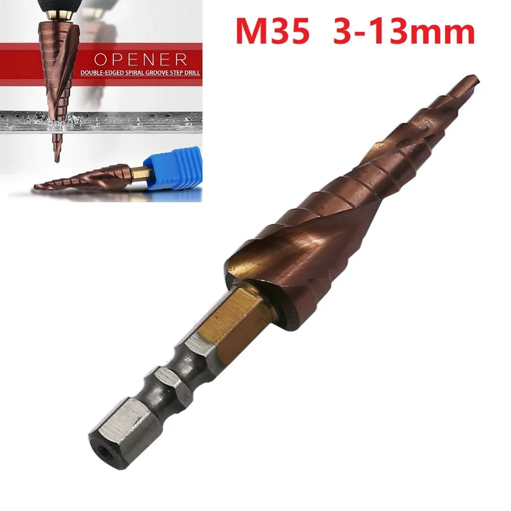 

HSS-Co M35 Cobalt Step Drill Bit 3-13mm 1/4 Inch Hex Shank Woodworking Bits Grooved Wood Metal Hole Cutter Drilling Tools Set