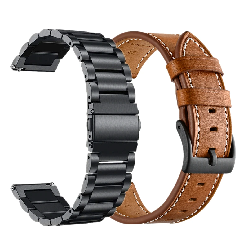 Для samsung Galaxy Watch active 2 44 мм 40 мм Набор браслетов из нержавеющей стали и кожи ремешок для Galaxy Watch 42 мм Шестерня s2 - Цвет ремешка: black brown