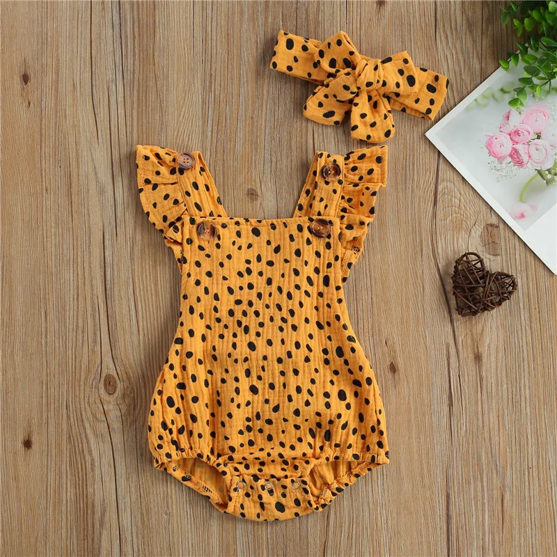 

0-24M Newborn Baby Boy Girl Jumpsuit Rompers Toddler Summer Polka Dot Square Neck Sleeveless Ruffled Cotton Outfits Infant