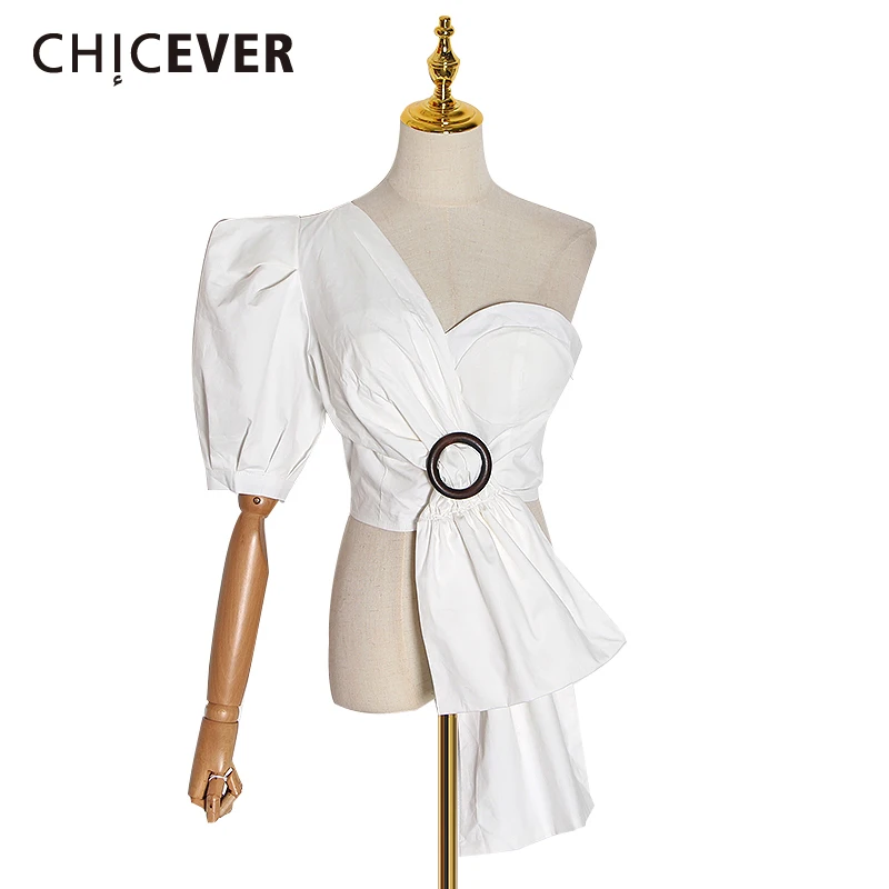 CHICEVER повседневные нестандартные женские блузки асимметричный воротник без