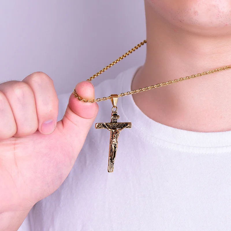 

2019 Precious Steel Cross For Men's Necklaces Pendant Hip Hop Gift Male Gold Gentlemen Accessories Jesus Pendant Necklace Punk