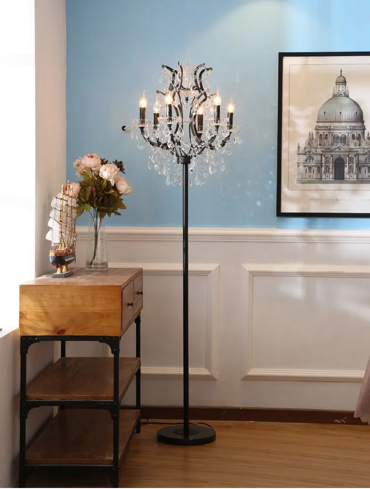Античный деревенский Железный напольный Хрустальный торшер гостиная Декор