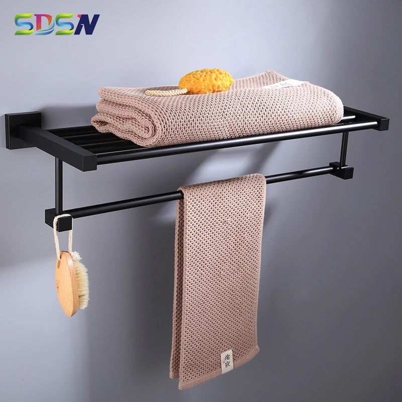 Полка для полотенец ванной комнаты SDSN квадратная черная бронзовая Держатель