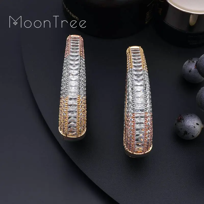 Большие серьги MoonTree широкие круглые полные микро кубические 3 тона медные с