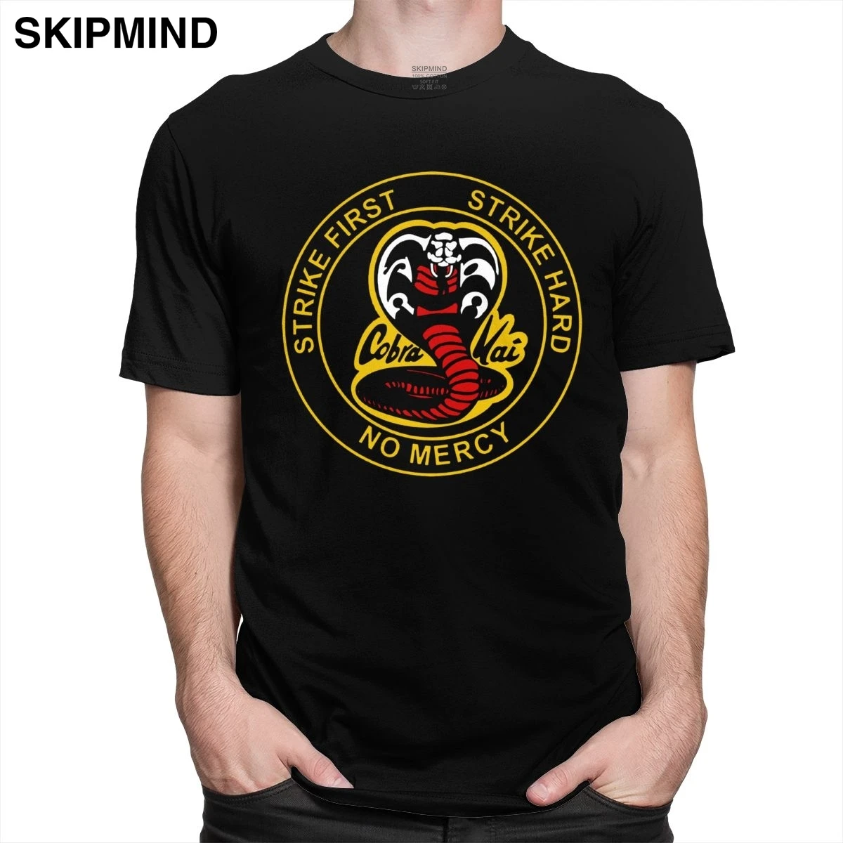 Cobra Kai Каратэ Пацан Мужская футболка с короткими рукавами первый удар сильный 80s