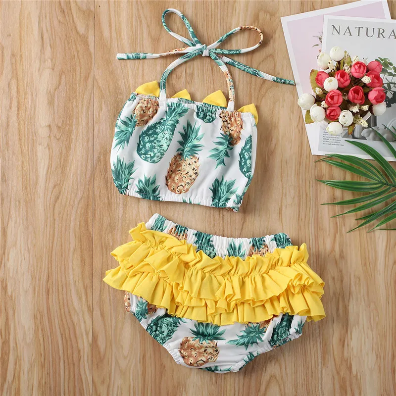 2020 Summer Baby Girl Swimwear 2Pcs Halter Fruits Print Kids Toddler Swimsuit Beach Casual Swimming Bathing Suits 0-5Y | Детская одежда