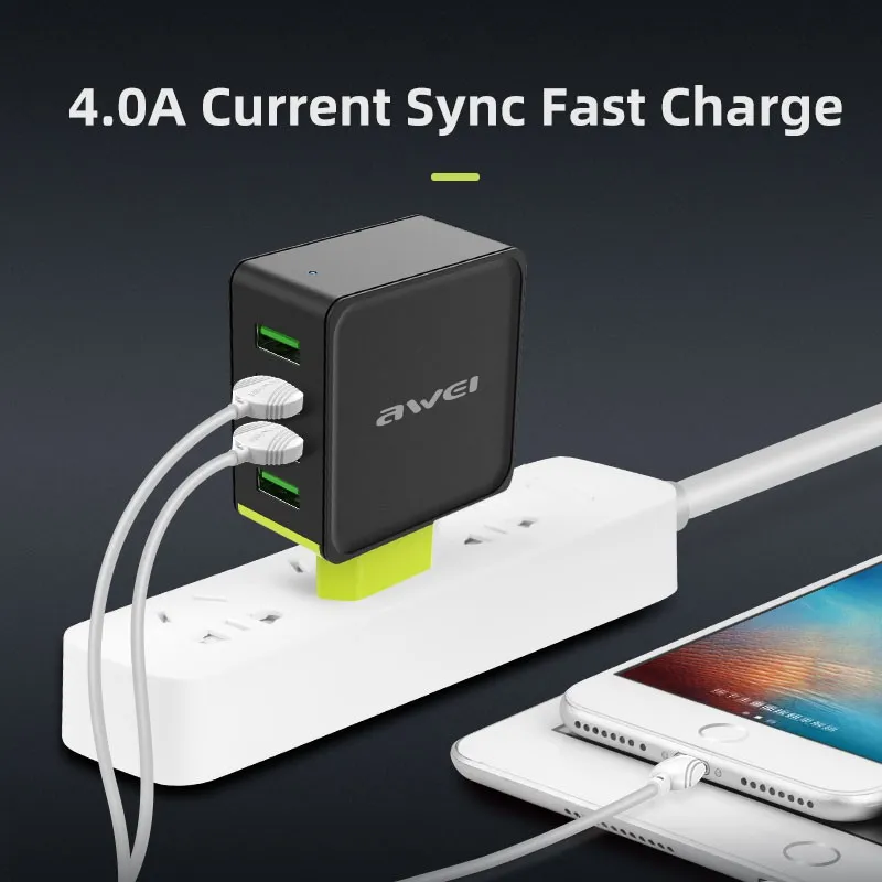 

Awei C-842 USB Charger With 4 USB A Ports Output 4A Phone Charge Type-A Power Adapter Charging European Plug